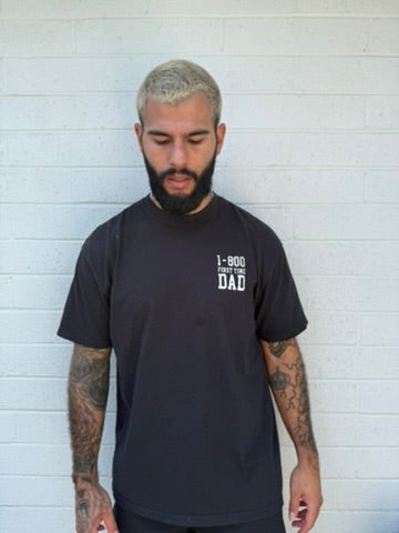 1-800-First Time Dad Pigment Dyed Vintage Black Tee
